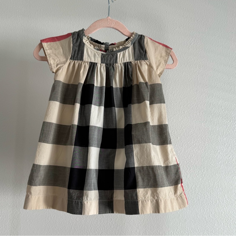 Burberry Girls Cream, Black & Gray Check Cotton Dress